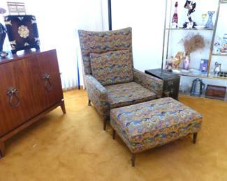 Mid-Century modern chair & ottoman, Asian low chest