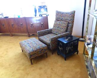 Mid-Century modern chair & ottoman, Asian low chest