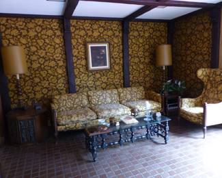 Vintage sofa, chair, coffee table, end tables & lamps