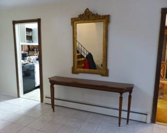 Console table, large gold mirror