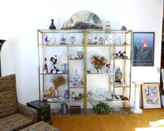 Vintage brass & glass etagere, bric-a-brac