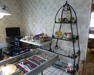 Wrought iron etagere, kitchenware