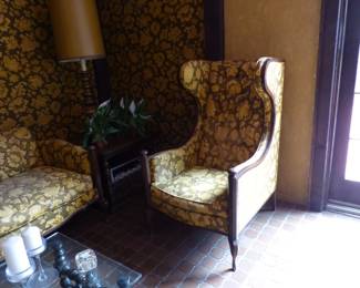 Vintage sofa, chair, coffee table, end tables & lamps