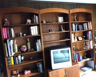 Vintage 3 section teak bookcase unit, books