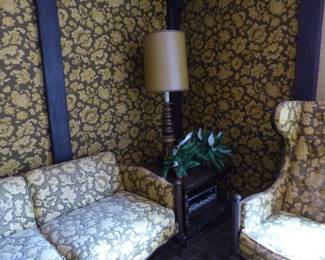 Vintage sofa, chair, coffee table, end tables & lamps