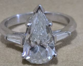 2 1/2 Carat Pear Shaped Diamond Ring Set in Platinum