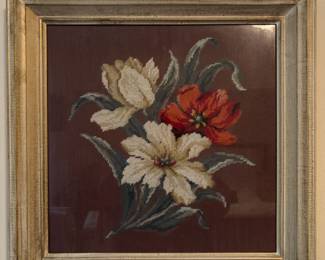 Framed Floral Needlepoint Artwork