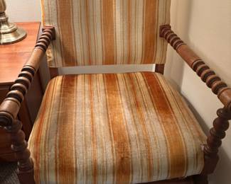 Bobbin Accent Chair with Orange Striped Velvet Upholstery