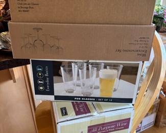 Two Boxes – Set of 12 - 13oz Wine Glasses, Set of 12 Everyday Basics Beer Glasses in Box, Set of 12 Libbey Wine Glasses
