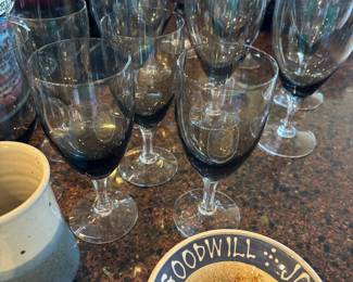 Fostoria Gray Smoky Crystal Glass Wine Glasses