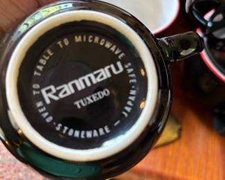 Set of 10 Ranmaru "Tuxedo" Black, Red & White Stoneware Coffee Mugs