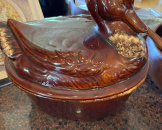 Hull Pottery Brown Glazed Duck on Nest Serving/Casserole Dish