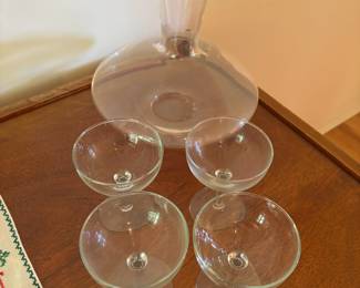 Clear Glass Wine Decanter with Wide Base, Set of 4 Coupe Champagne Glasses