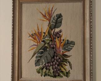 Framed Needlepoint "Floral Bird of Paradise" Artwork