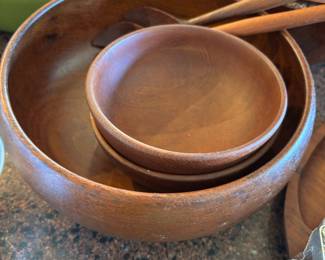 Kay Bojensen Teak - Salad Serving Bowl with Serving Utensils, 2 Salad Bowls