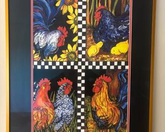 Framed & Matted Print "Chicken Quartet" by Kate Larsson