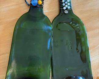 Pair of Flattened Melted Wine Glass Bottle Cheese Trays