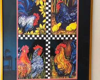 Framed & Matted Print "Chicken Quartet" by Kate Larsson