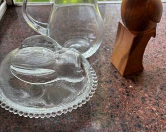 Indiana Glass Clear Glass Bunny On A Nest Candy Dish, Clear Glass Pitcher
