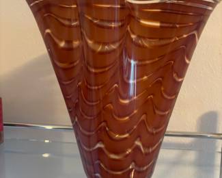 Orange Blown Art Glass Handkerchief Vase
