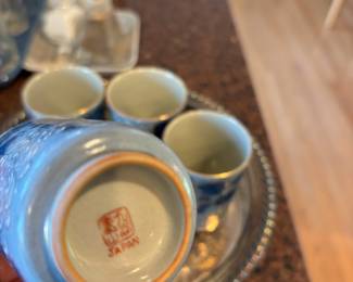 Set of 5 Japanese Hand Painted Blue Mum Tea Cups