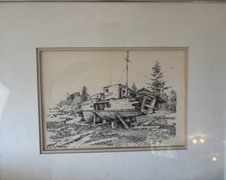 Framed & Matted Ink Drawing Print "She'l Be Nice When We Fix Her Up" by Christopher Paul Bollen