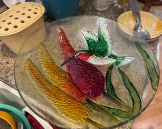 Hummingbird Themed Glass Serving Platter