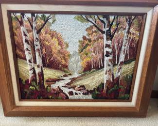 Framed Landscape Crewel Embroidery 