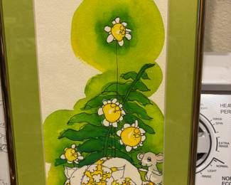 Watercolor of Sleeping Cat and Mouse by Jody Bergsma
