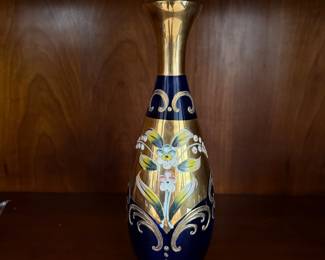 Bohemian Cobalt Blue With Gold Hand Painted Decanter 