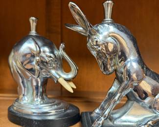 Ronson Chromed Steel Figural Elephant & Donkey Cigar Lighters
