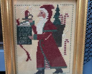 Framed Santa Cross Stitch