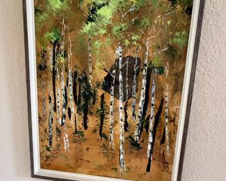 Framed Aspen Tree Landscape Painting