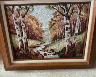 Framed Landscape Crewel Embroidery 
