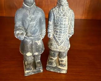 Pair of  Chinese Black Terracotta Warrior Figurines