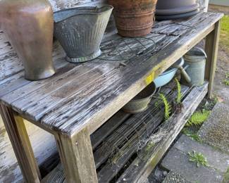 Wooden Potting Bench, Assortment of Planters