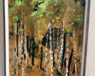 Framed Aspen Tree Landscape Painting