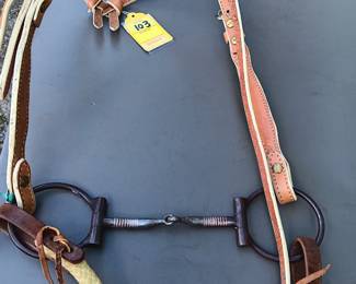 Lot #103: Tory Leather bridle with waxed rope and handmade copper-infused bit from Dutton Bits, Los Lunas, NM