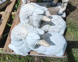 unicorns with a golden horn, two concrete statues sold separately, 21" x 14" each