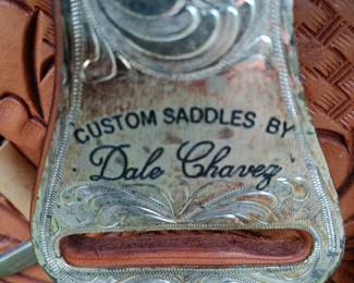 Custom saddle by Dale Chavez, 17", tooled leather with silver tone accents