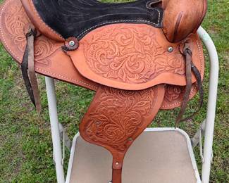 Western tooled leather saddle, 13" seat, no brand name