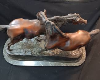 Stunning bronze horse statue "The Accolade" by French sculptor Pierre Jules Mene, 24" long x 12" wide x 17" tall, weighs 75 pounds, with original receipt from New York City Gallery dated 2000