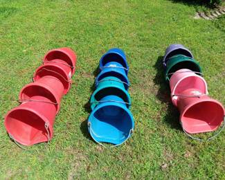 three lots of watering buckets