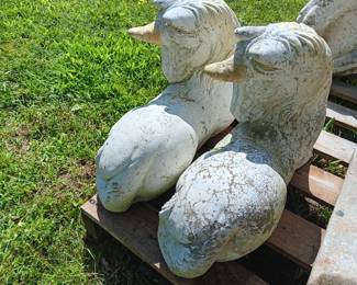 unicorns with a golden horn, two concrete statues sold separately, 21" x 14" each