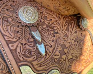 Handmade saddle made by Circle Y of Yoakum, Inc in Yoakum, Texas with silver-tone detail