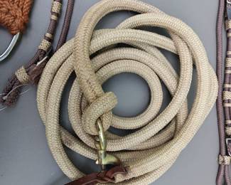 Lot#107: brown-tan Vaquero head stall, sash, pony bridle, lead line