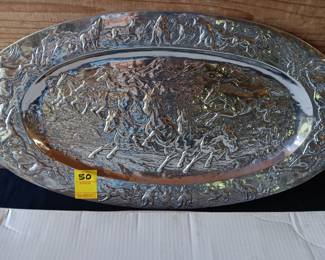 Lot #50 Arthur Court Aluminum platter with Wild Horses, 23 1/2" x 12 1/2", 1989's