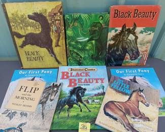 Lot #36: lot of 8 children's books, including Black Beauty 1963 & 1969, The Jungke Book 1950, & 5 other books