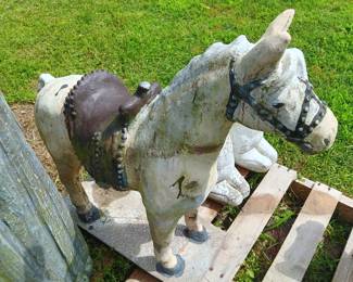 concrete horse 30" tall, sits on a 10" x 21" base