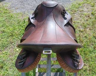 World War II German Nazi calvary officer's saddle with the original wooden stirrups and boot guard, very good condition